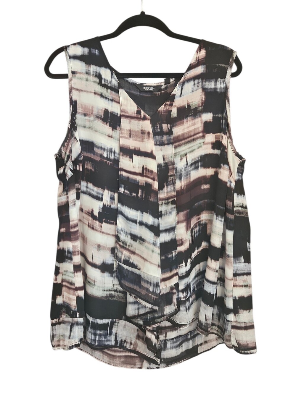 Simply Vera Vera Wang Abstract Brushstroke Blouse Plus 1X Drape Front Tank